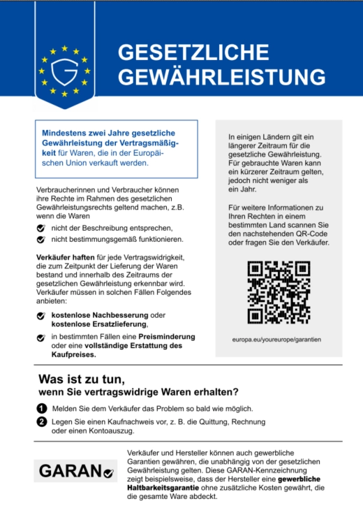 EU deutsche Version Gewährleistung Label Screenshot