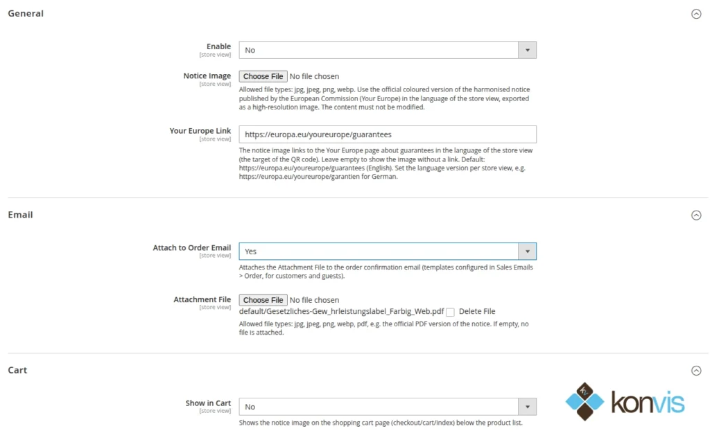 Adminbereich Gewährleistungs Modul Magento Label