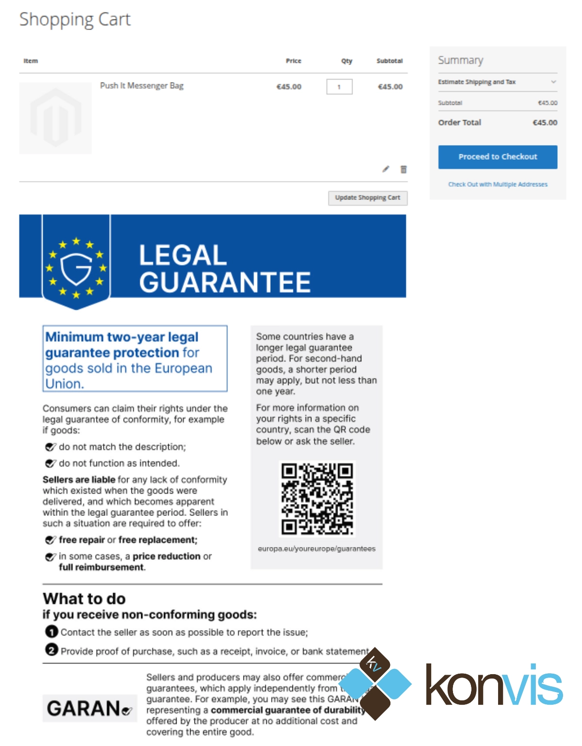 Gewährleistung Modul Magento Warenkorb Label