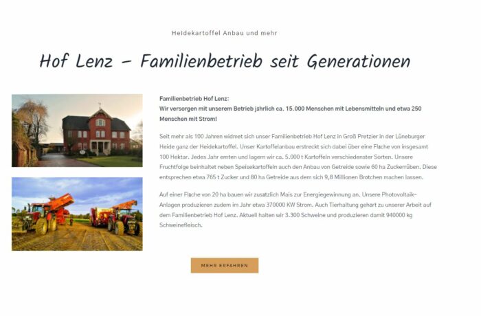 Hof Lenz Internetseite