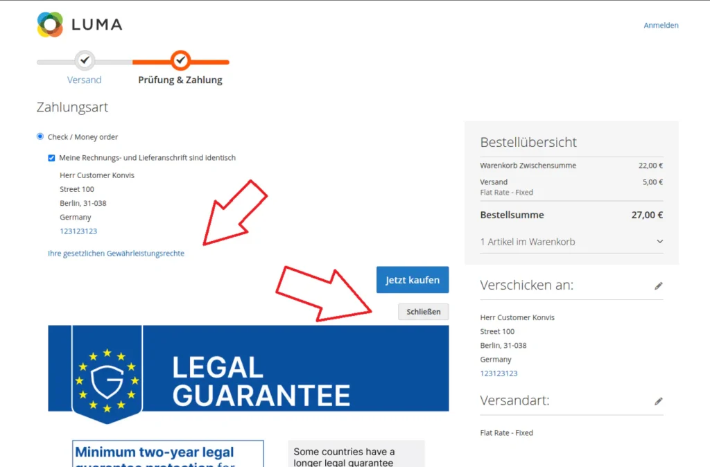 EU Label sichtbar inkl schließen Button
